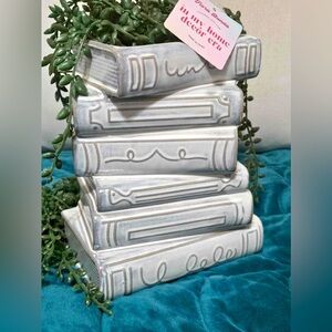 Ceramic Book Stacked  Planter Vase with Faux Greenery viral HTF